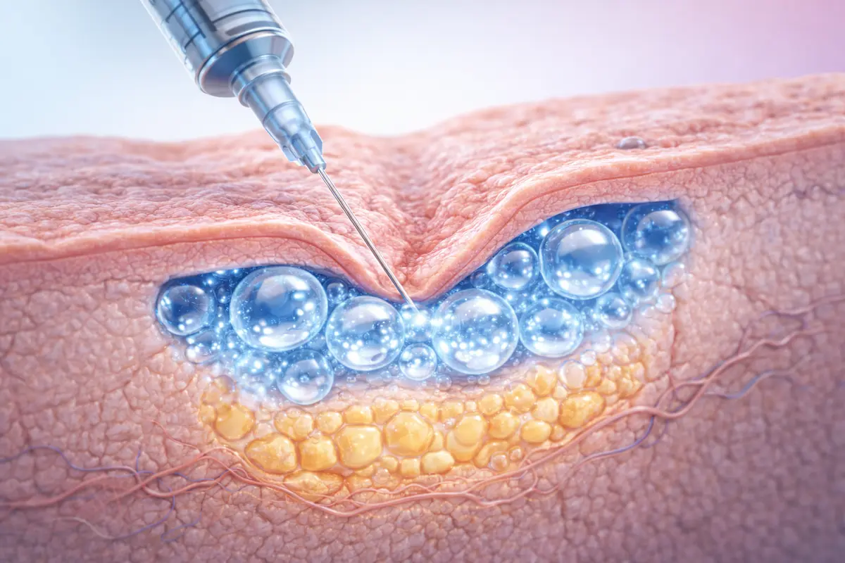 玻尿酸填充淚溝與法令紋原理示意